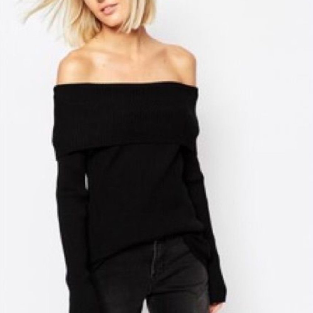 Off the shoulder black club Monaco sweater